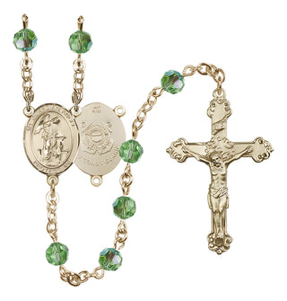 14 Karat Gold 6mm Austrian Crystal Guardian Angel/Coast Guard Rosary in Peridot