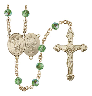 14 Karat Gold 6mm Austrian Crystal Guardian Angel / Nat'l Guard Rosary in Peridot
