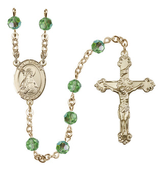 14 Karat Gold 6mm Austrian Crystal Saint Bridget of Sweden Rosary in Peridot