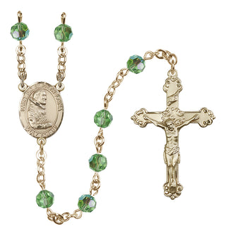 14 Karat Gold 6mm Austrian Crystal Saint Pio of Pietrelcina Rosary in Peridot