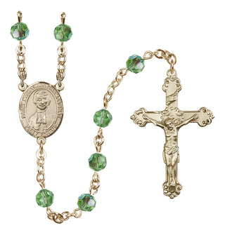 14 Karat Gold 6mm Austrian Crystal Saint Marcellin Champagnat Rosary in Peridot