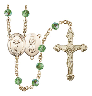 14 Karat Gold 6mm Austrian Crystal Saint Christopher/Cheerleading Rosary in Peridot