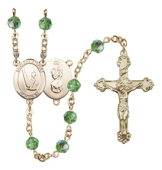 14 Karat Gold 6mm Austrian Crystal Saint Christopher/Gymnastics Rosary in Peridot