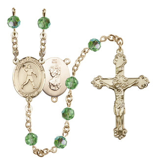 14 Karat Gold 6mm Austrian Crystal Saint Christopher/Football Rosary in Peridot