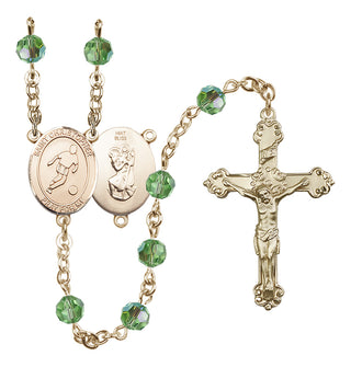 14 Karat Gold 6mm Austrian Crystal Saint Christopher/Soccer Rosary in Peridot