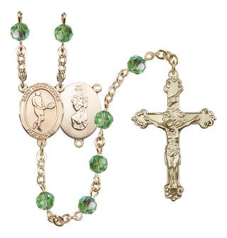 14 Karat Gold 6mm Austrian Crystal Saint Christopher/Tennis Rosary in Peridot