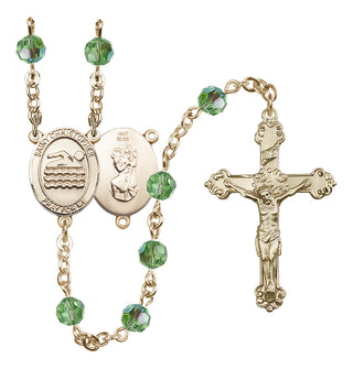 14 Karat Gold 6mm Austrian Crystal Saint Christopher/Swimming Rosary in Peridot