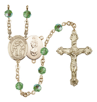 14 Karat Gold 6mm Austrian Crystal Saint Christopher/Wrestling Rosary in Peridot