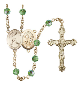 14 Karat Gold 6mm Austrian Crystal Saint Sebastian/Baseball Rosary in Peridot