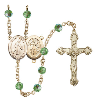 14 Karat Gold 6mm Austrian Crystal Saint Sebastian/Basketball Rosary in Peridot