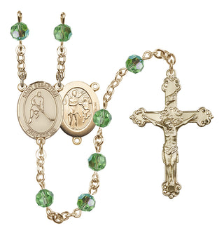 14 Karat Gold 6mm Austrian Crystal Saint Sebastian/Ice Hockey Rosary in Peridot