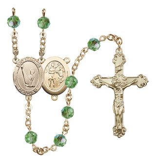 14 Karat Gold 6mm Austrian Crystal Saint Sebastian/Gymnastics Rosary in Peridot