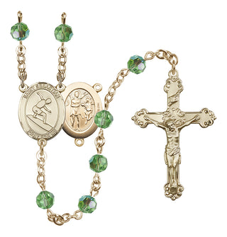 14 Karat Gold 6mm Austrian Crystal Saint Sebastian/Surfing Rosary in Peridot
