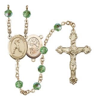 14 Karat Gold 6mm Austrian Crystal Saint Sebastian / Softball Rosary in Peridot