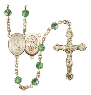 14 Karat Gold 6mm Austrian Crystal Saint Sebastian / Rugby Rosary in Peridot