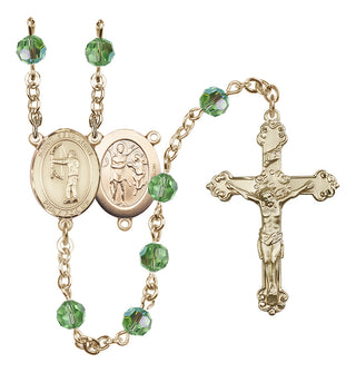 14 Karat Gold 6mm Austrian Crystal Saint Sebastian / Archery Rosary in Peridot