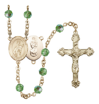 14 Karat Gold 6mm Austrian Crystal Saint Christopher / Rodeo Rosary in Peridot