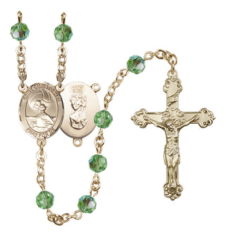 14 Karat Gold 6mm Austrian Crystal Saint Christopher/Water Polo Women Rosary in Peridot