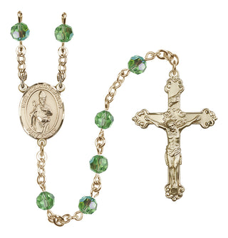 14 Karat Gold 6mm Austrian Crystal Saint Augustine of Hippo Rosary in Peridot