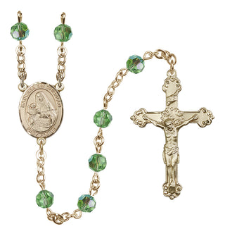 14 Karat Gold 6mm Austrian Crystal Madonna del Ghisallo Rosary in Peridot