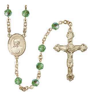 14 Karat Gold 6mm Austrian Crystal Saint Ignatius of Loyola Rosary in Peridot