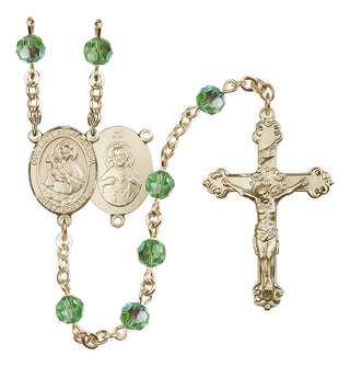 14 Karat Gold 6mm Austrian Crystal Our Lady of Mount Carmel Rosary in Peridot
