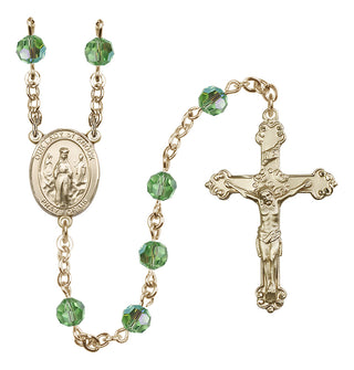14 Karat Gold 6mm Austrian Crystal Our Lady of Knock Rosary in Peridot