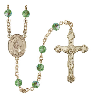14 Karat Gold 6mm Austrian Crystal Saint Isabella of Portugal Rosary in Peridot