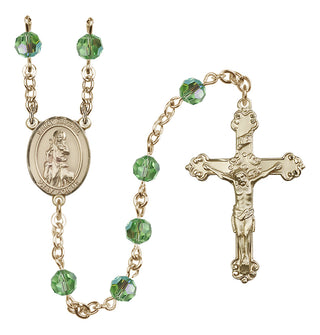 14 Karat Gold 6mm Austrian Crystal Saint Rachel Rosary in Peridot