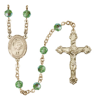 14 Karat Gold 6mm Austrian Crystal Saint John Baptist de la Salle Rosary in Peridot