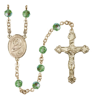 14 Karat Gold 6mm Austrian Crystal Saint Perpetua Rosary in Peridot