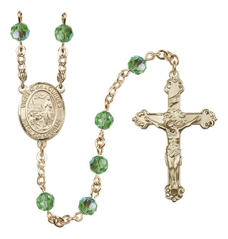 14 Karat Gold 6mm Austrian Crystal Virgen del Lourdes Rosary in Peridot
