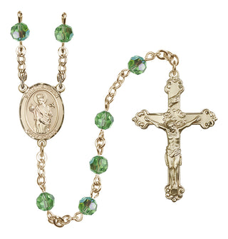 14 Karat Gold 6mm Austrian Crystal Saint Aedan of Ferns Rosary in Peridot
