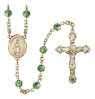 14 Karat Gold 6mm Austrian Crystal Our Lady of Victory Rosary in Peridot