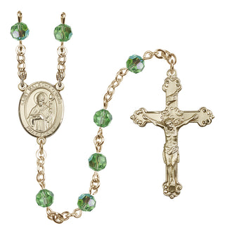 14 Karat Gold 6mm Austrian Crystal Saint Malachy O'More Rosary in Peridot