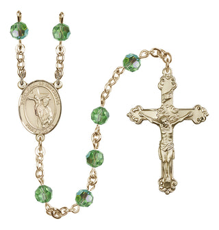 14 Karat Gold 6mm Austrian Crystal Saint Paul of the Cross Rosary in Peridot