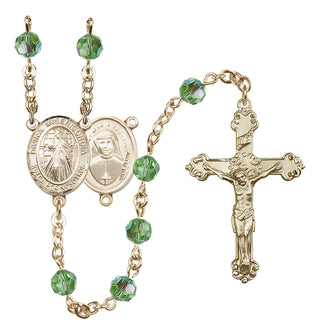 14 Karat Gold 6mm Austrian Crystal Divina Misericordia Rosary in Peridot