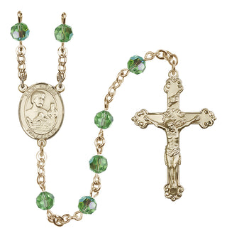 14 Karat Gold 6mm Austrian Crystal Saint Kieran Rosary in Peridot