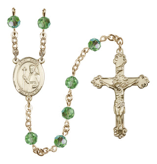 14 Karat Gold 6mm Austrian Crystal Saint Regis Rosary in Peridot