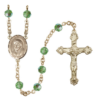 14 Karat Gold 6mm Austrian Crystal Saint Peter Canisius Rosary in Peridot