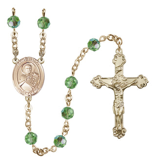 14 Karat Gold 6mm Austrian Crystal Saint Viator of Bergamo Rosary in Peridot
