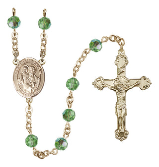 14 Karat Gold 6mm Austrian Crystal Saints Peter & Paul Rosary in Peridot