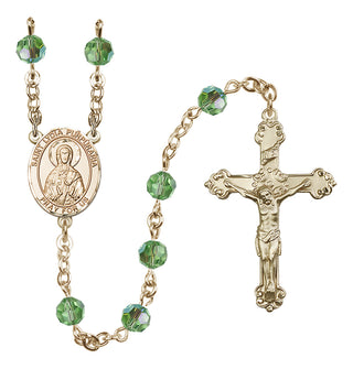 14 Karat Gold 6mm Austrian Crystal Saint Lydia Purpuraria Rosary in Peridot