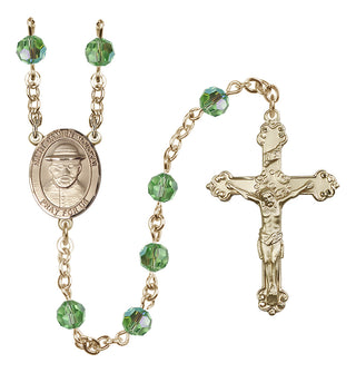 14 Karat Gold 6mm Austrian Crystal Saint Damien of Molokai Rosary in Peridot
