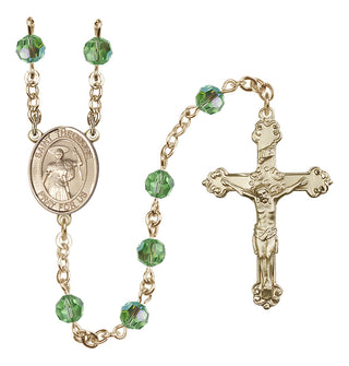 14 Karat Gold 6mm Austrian Crystal Saint Theodore Stratelates Rosary in Peridot