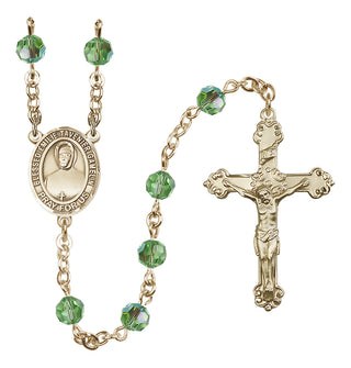 14 Karat Gold 6mm Austrian Crystal Blessed Emilie Tavernier Gamelin Rosary in Peridot