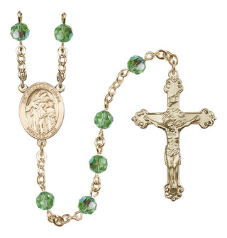 14 Karat Gold 6mm Austrian Crystal Guardian Angel w/Children Rosary in Peridot