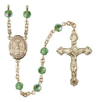 14 Karat Gold 6mm Austrian Crystal Saint Medard of Noyon Rosary in Peridot