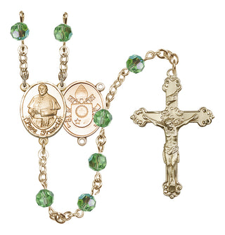 14 Karat Gold 6mm Austrian Crystal Pope Francis Rosary in Peridot