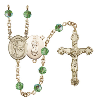 14 Karat Gold 6mm Austrian Crystal Saint Christopher/Golf Rosary in Peridot